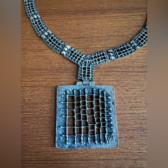Rare Robert Larin Necklace Brutalist Modernist Art Canadian Textured Pewter 60's - Picture 3 of 11
